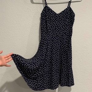 ♡ Pretty Navy Polka Dot Silky Skater Dress